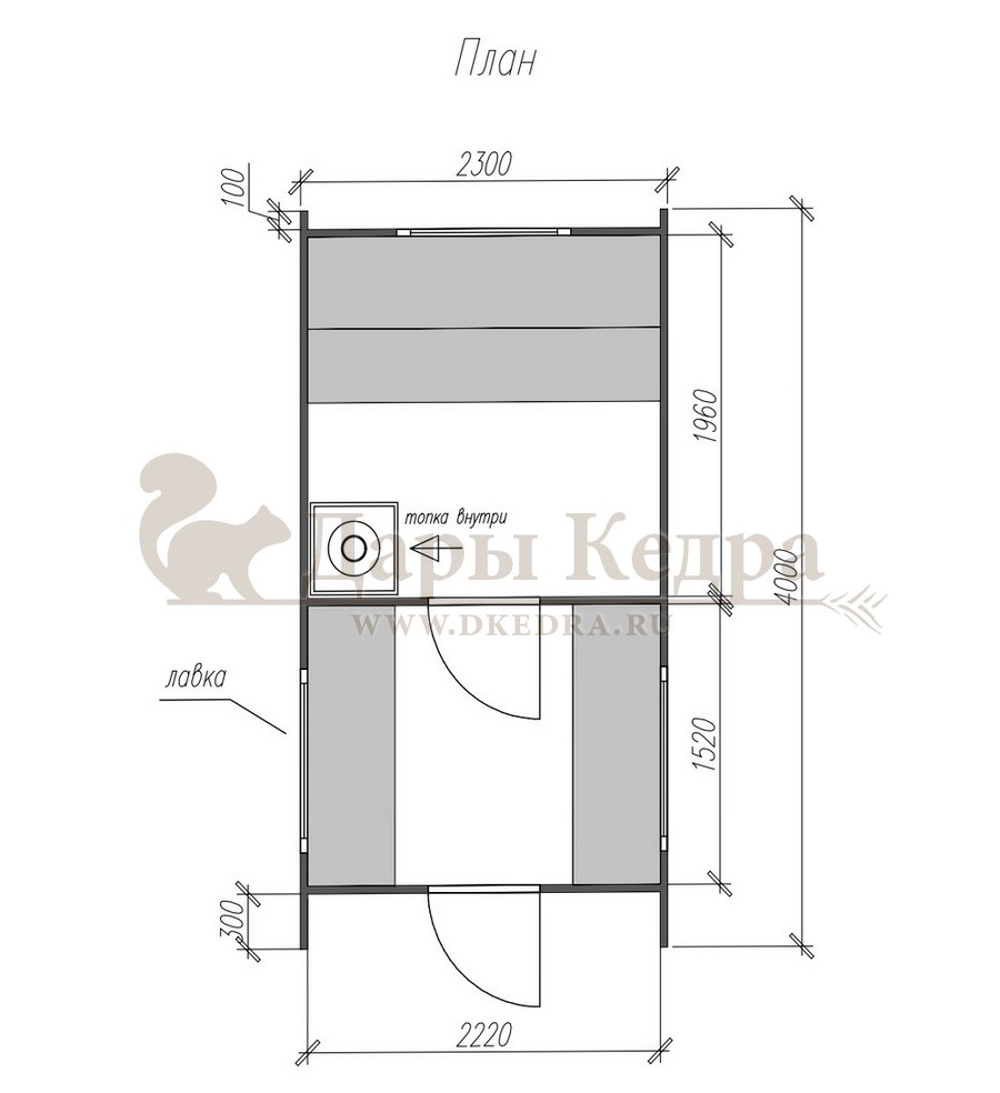 Каркасная баня Барн из кедра 4х2.3 м